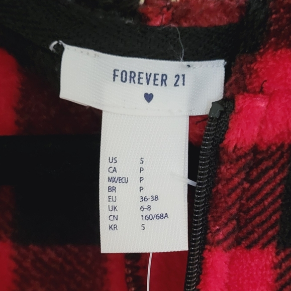 FOREVER 21 Hooded Fleece Plaid Cristmas Pajama Jumpsuit Size Small Winter - Picture 9 of 11
